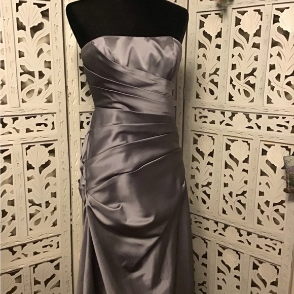 DAVIDS BRIDAL BEAUTIFUL PLATINUM SILVER STRAPLESS LONG FORMAL PROM DRESS GOWN - Picture 3 of 11
